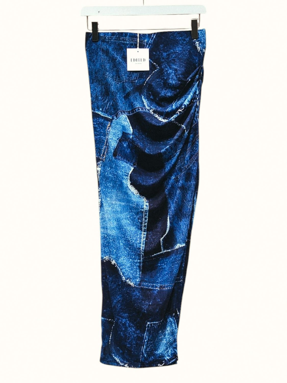Long Slit Denim Patchwork Pencil Skirt - Women