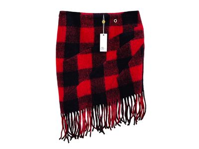 Gonna in lana a quadri con frange - Rossa e nera - Donna