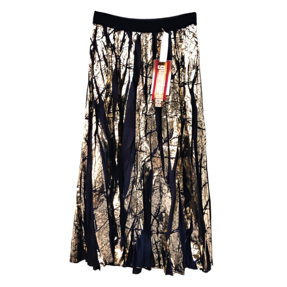 Gold pleated midi skirt with black pleats - Women - Guardaroba by Anyie By