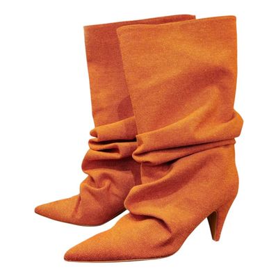 Women’s orange pleated denim boots