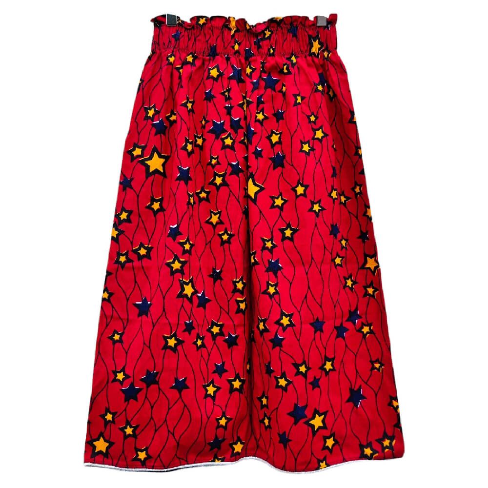Midi skirt in wax cotton, high waist, star print, silver finish, elastic waistband, size S