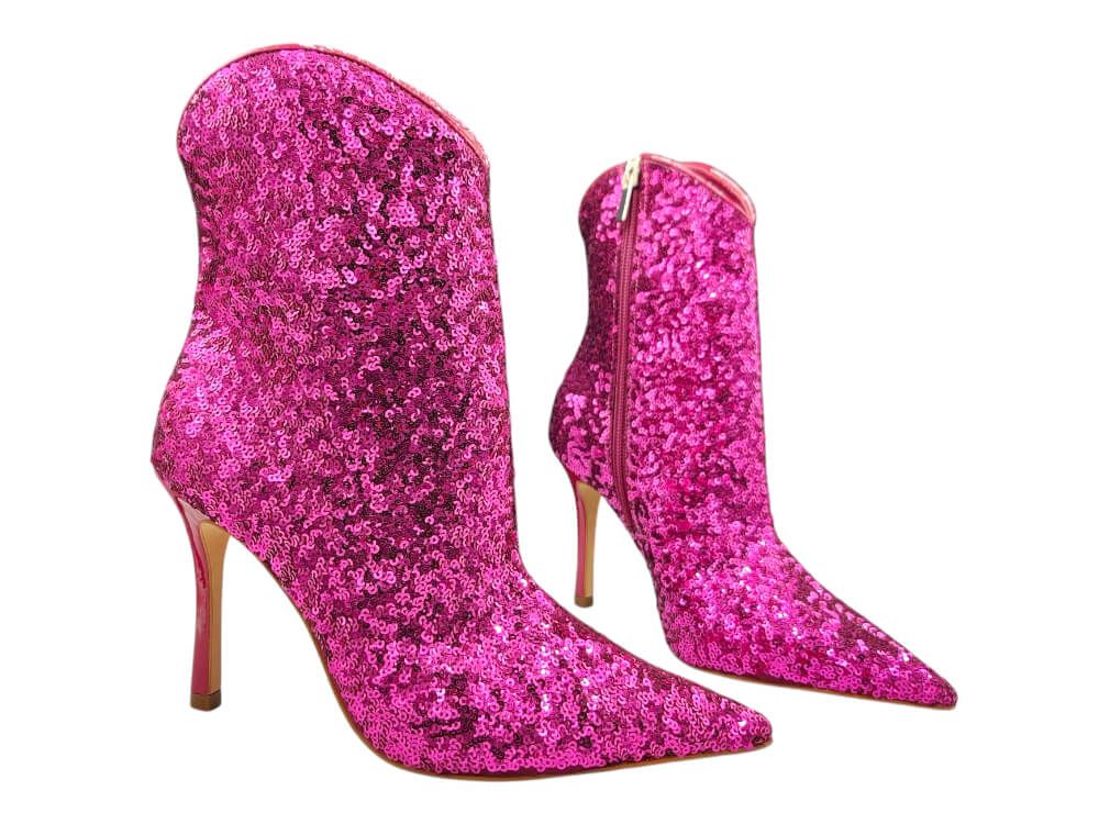 &quot;Fuchsia glitter ankle boots for women with heels