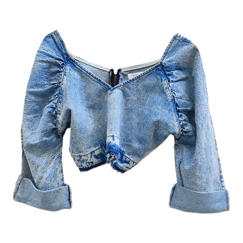 Denim Top Women - Washed 3/4 Sleeves - V-Neck