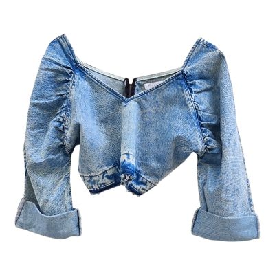 Denim Top Women - Washed 3/4 Sleeves - V-Neck