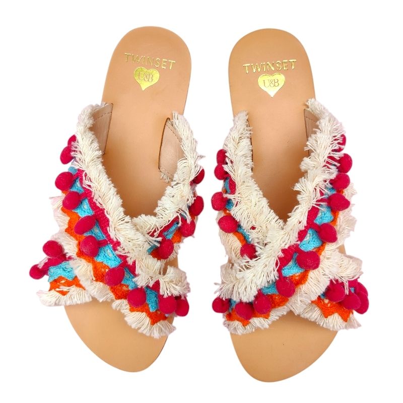 Flat Bohemian Sandals with Pompons - Twinset