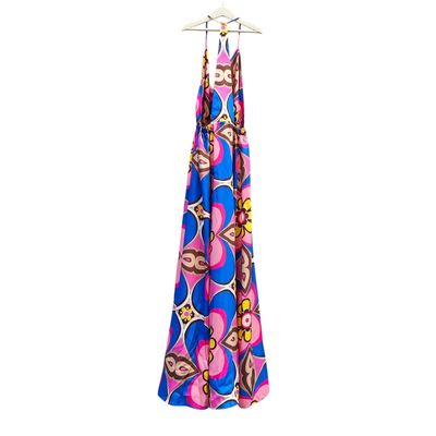 Robe Longue Femme Été – Satin Imprimé Floral Multicolore – S et M