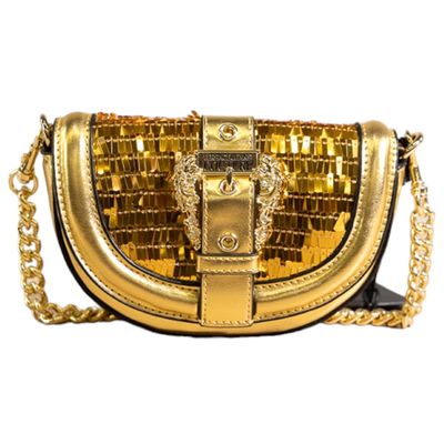 Mini Gold Leather Handbag With Sequins And Shoulder Strap – Versace Jeans Couture