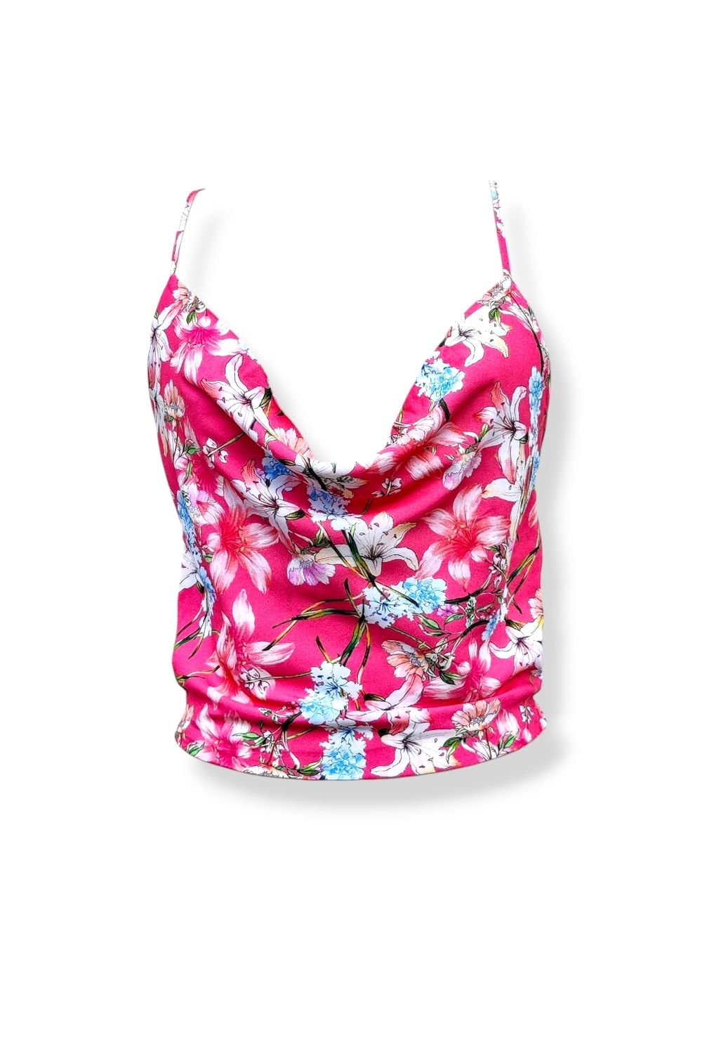 Coral Pink Floral Top – Spaghetti Straps – M