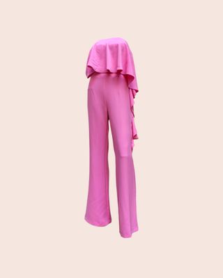 combinaison bustier femme rose à jambe évasée