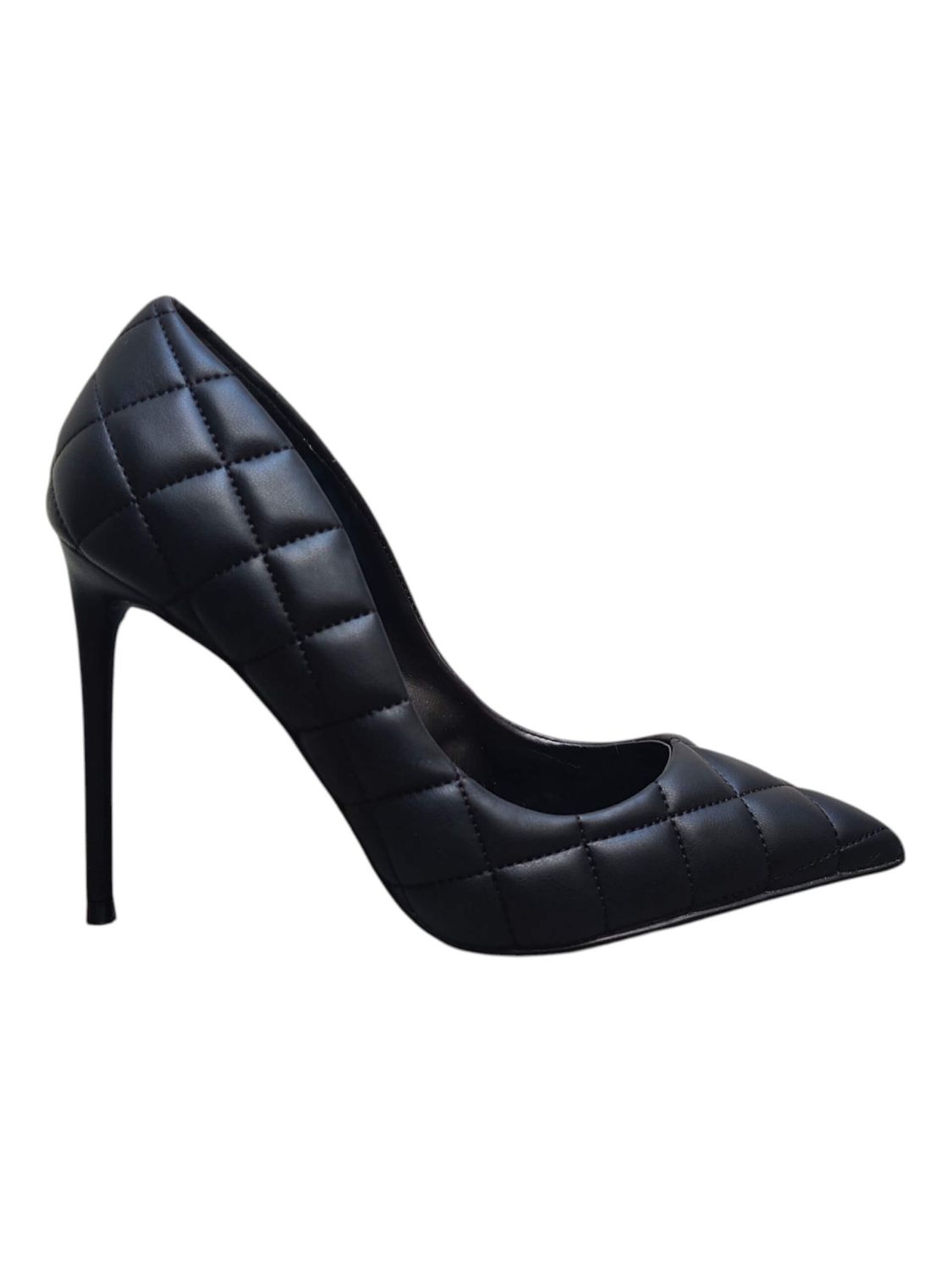Women&#39;s Black High Quilted Stiletto Pumps in Vegan Leather