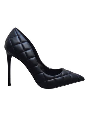 Women&#39;s Black High Quilted Stiletto Pumps in Vegan Leather