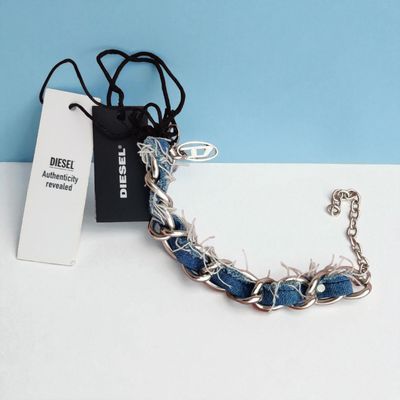 bracelet femme en jean et chaîne métal - Diesel 