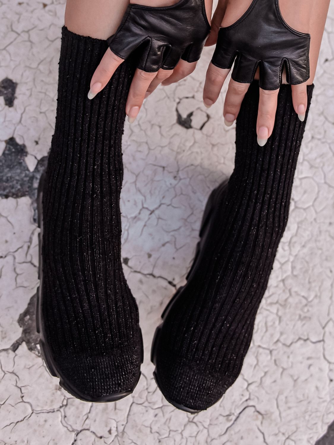 Baskets chaussettes noires brillantes - 36