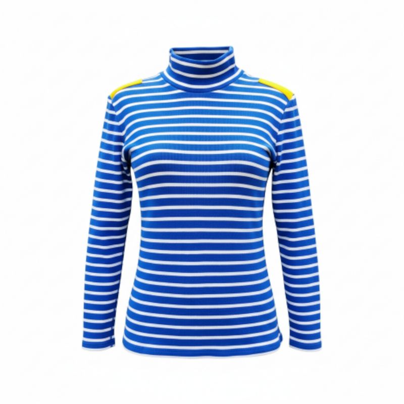 Pull col montant femme rayé bleu et blanc -Castelbajac et Petit Bateau