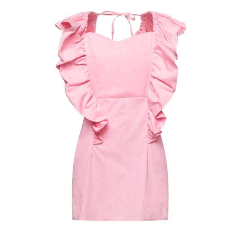 Robe femme courte rose clair à volants 