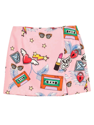 Mini Jupe Rose Imprimé Girly avec Fente - Femme - Vicolo