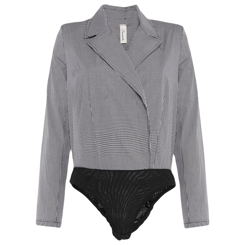 Body manches longues à motif vichy style tailleur - Souvenir 