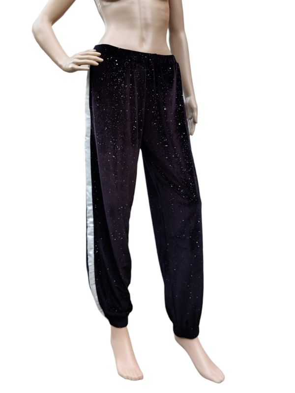 pantalon jogging noir en velours pailleté 