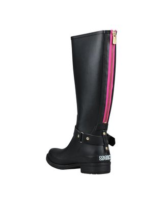 bottes de pluie femme chic noires – détail bande rose au dos