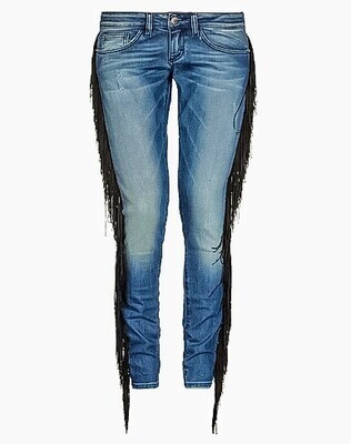 Jean femme taille basse à franges- Mangano 