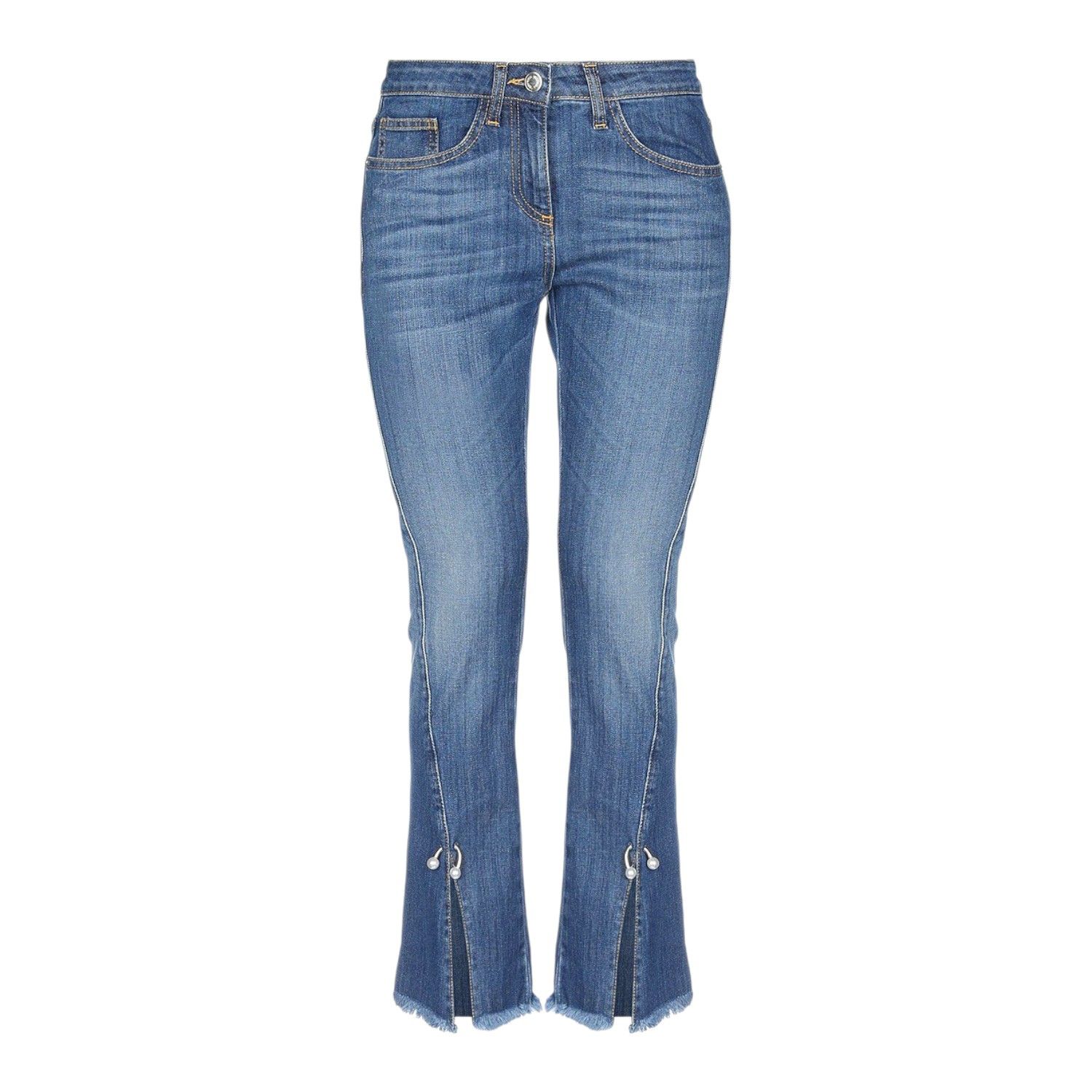 Jean bootcut femme court fendu bijoux 36
