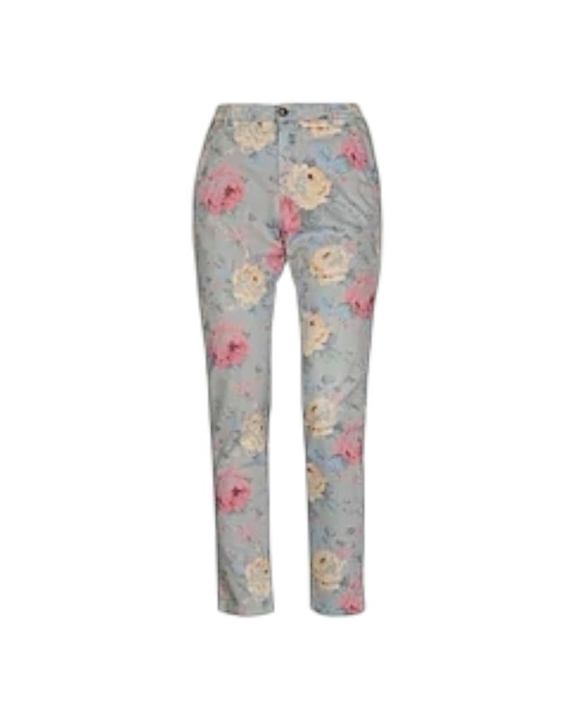 pantalon chino femme gris avec fleurs 