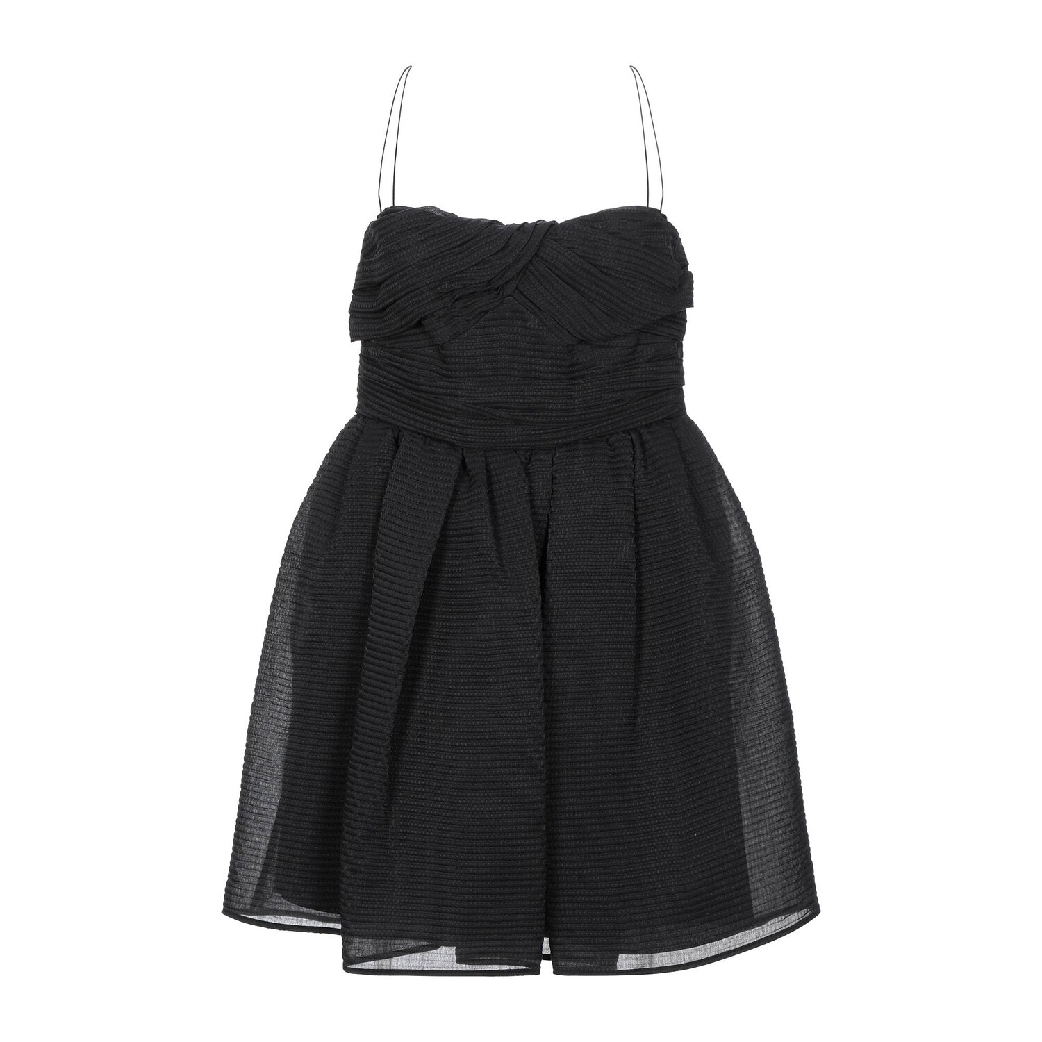 Robe bustier courte noire évasée à fines bretelles 