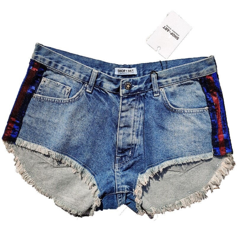 Short en jean taille basse bande sequins - 29