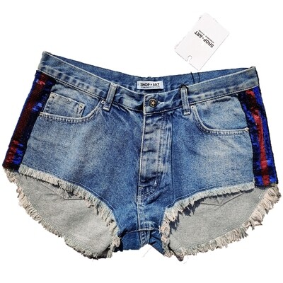 Short en jean taille basse bande sequins - 29