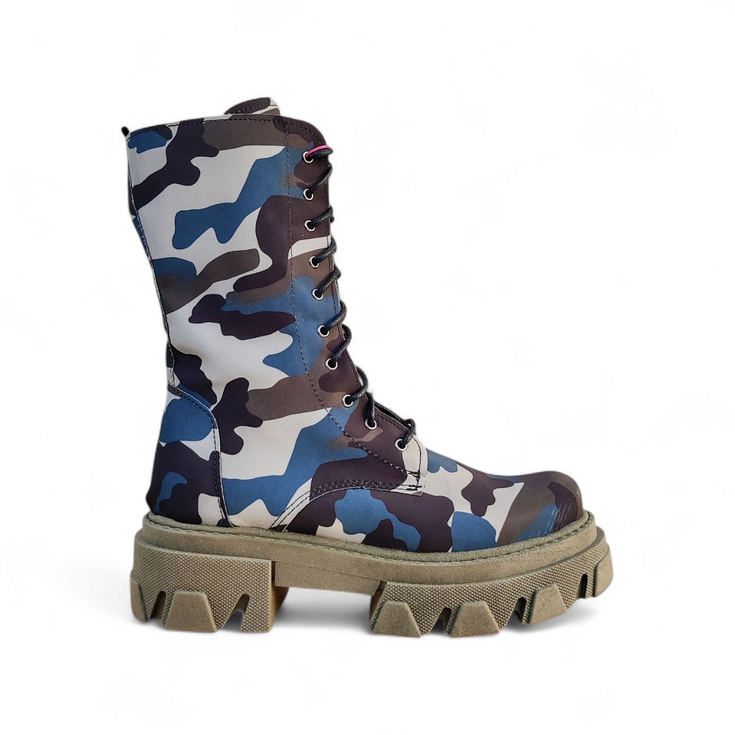bottines femme camouflage chunky semelle épaisse lacets 