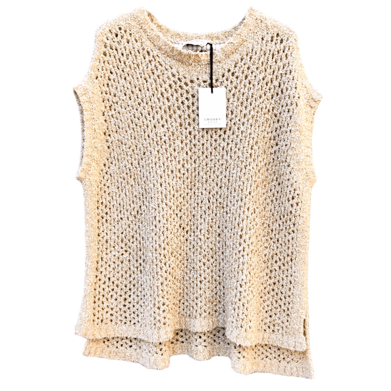 Pull femme ajouré sans manches beige doré