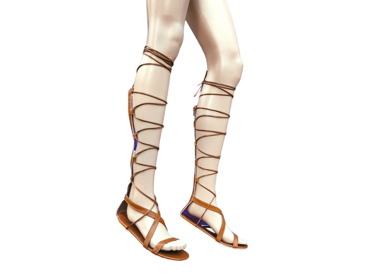 spartiates femme hautes en cuir camel 