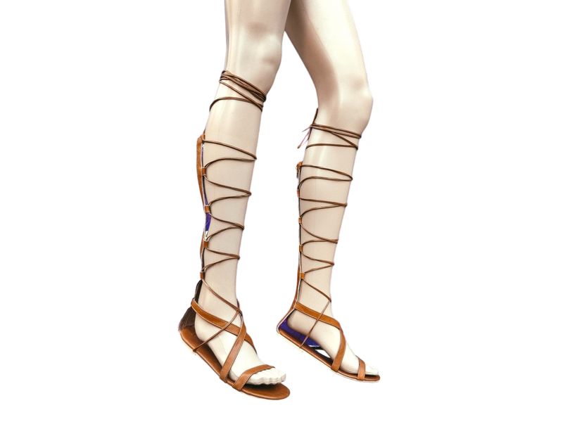 spartiates femme hautes en cuir camel 