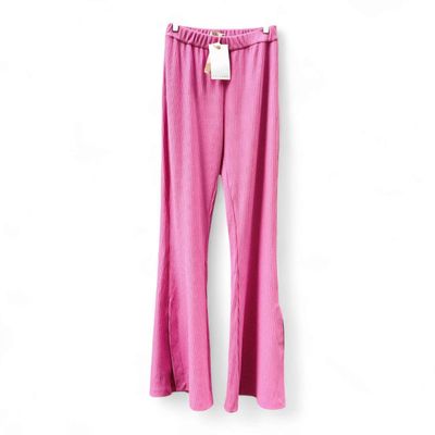 Pantalon flare femme fendu maille rose - M