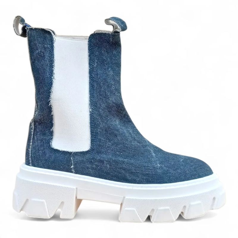 bottines femme chelsea denim bleu brut semelle chunky blanche