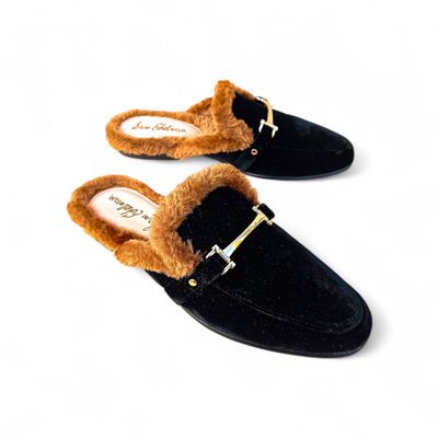 mules velours noir femme fourrure Sam Edelman 
