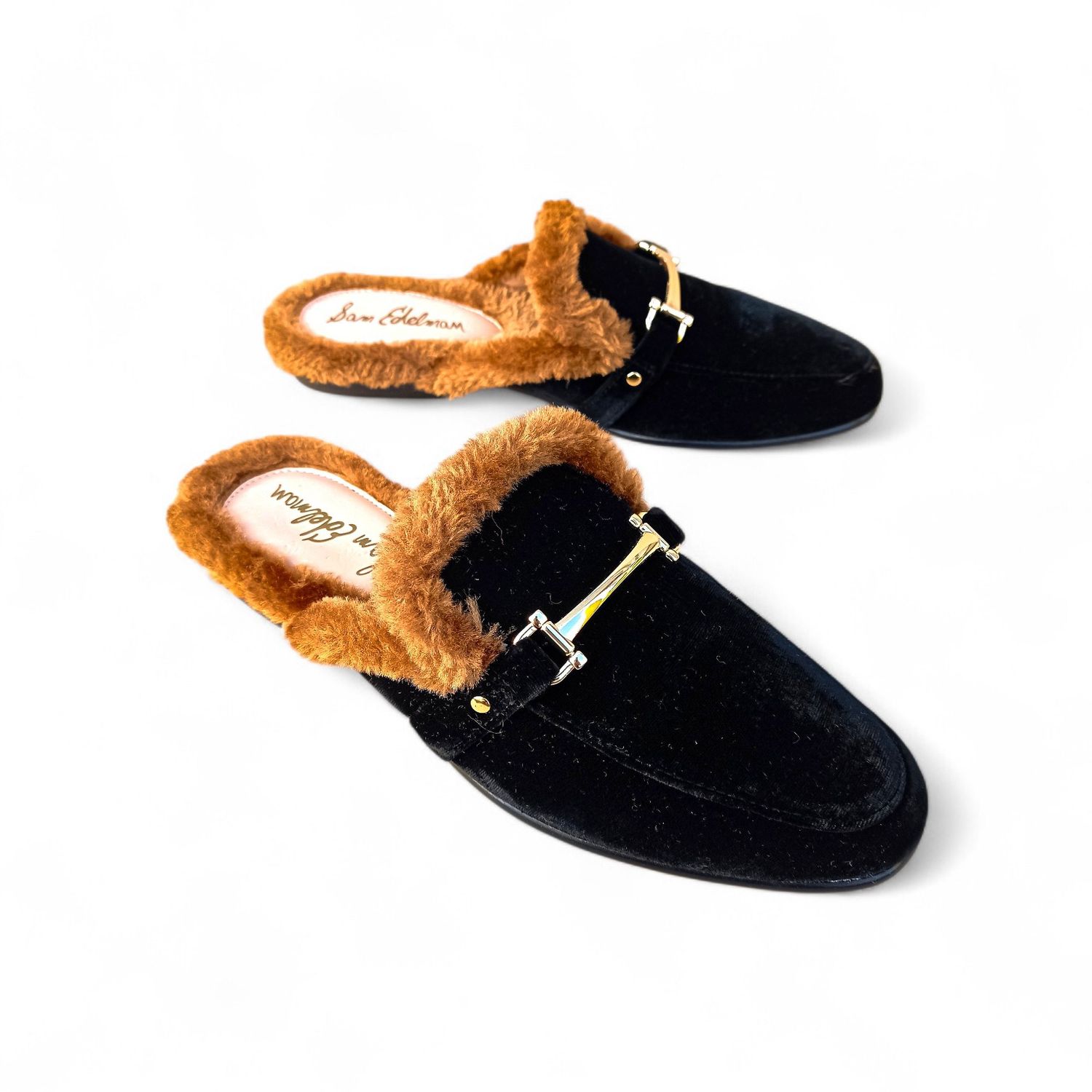 mules velours noir femme fourrure Sam Edelman 