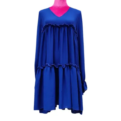 robe fluide manches longues bleu roi col v 