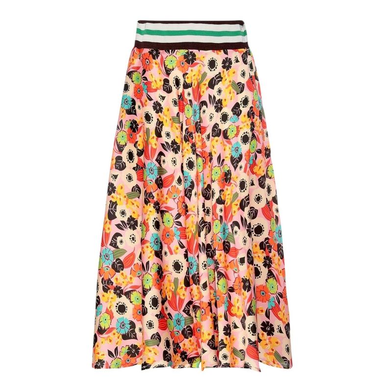 jupe longue satin fleurie orange - femme