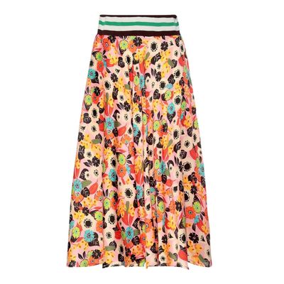 jupe longue satin fleurie orange - femme