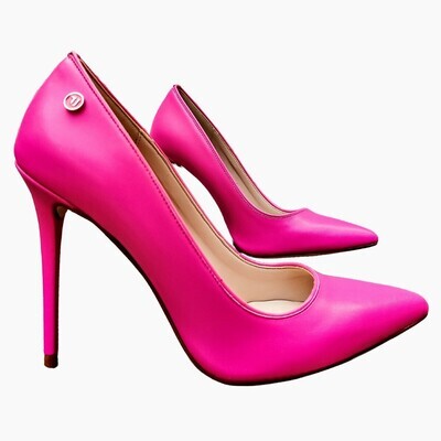 Escarpin rose fuchsia femme talon aiguille cuir bout pointu