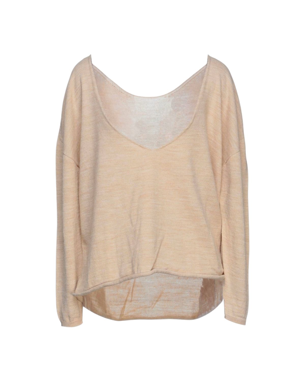 Pull laine beige chiné - col V - M