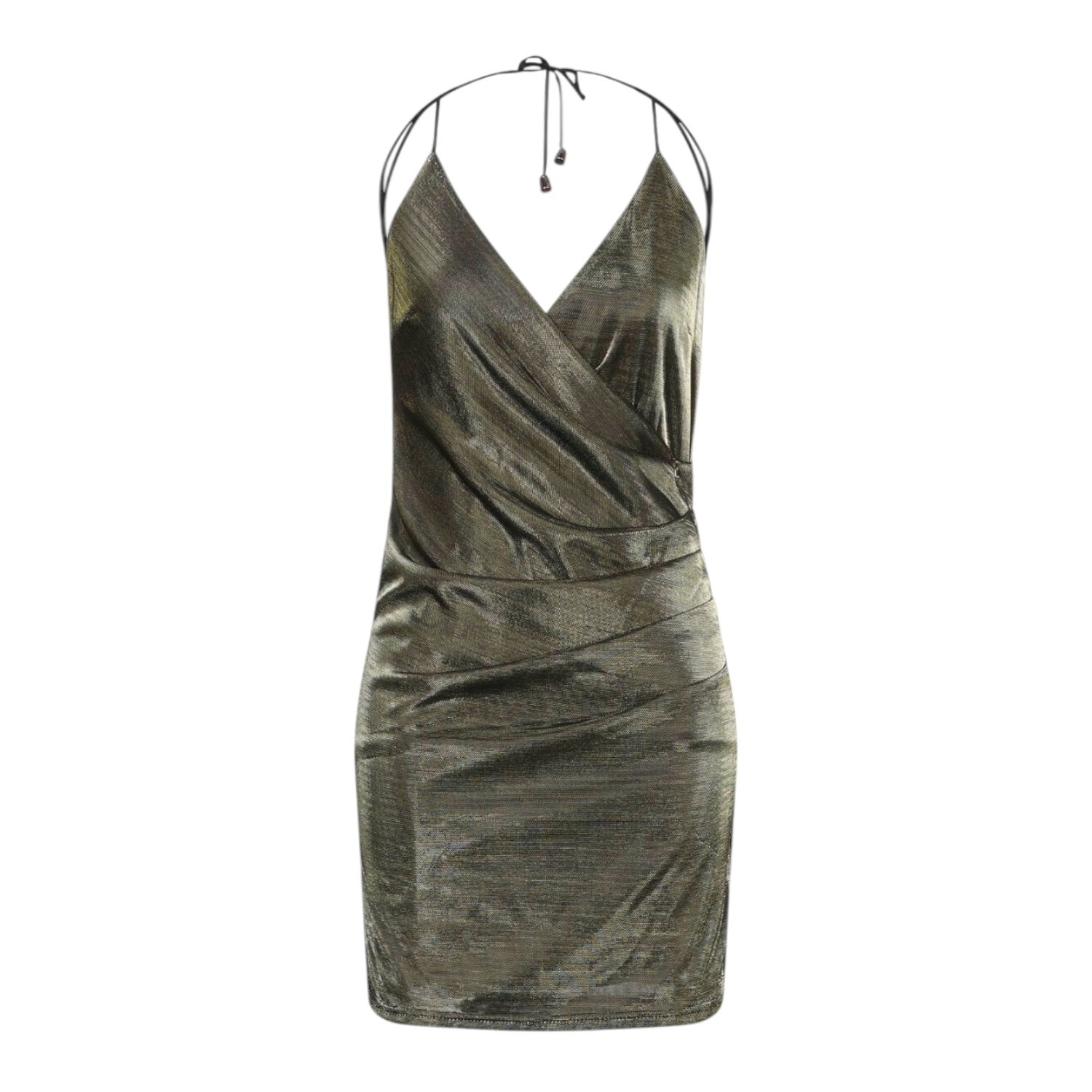 Robe soirée courte métallisée kaki - taille 42