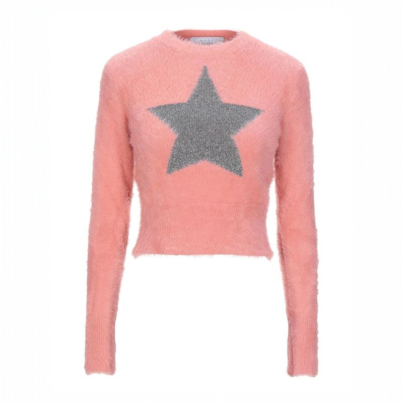 pull effet fourrure femme rose poudré avec étoile argentée