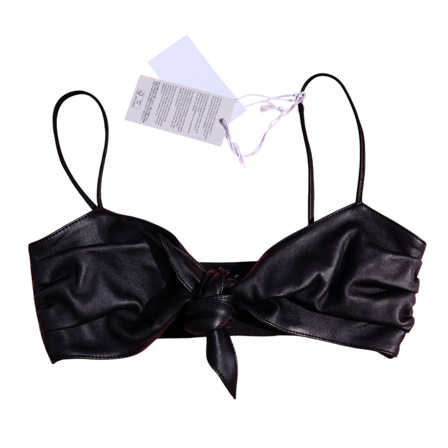 Crop top femme noir cuir véritable à nouer 36 40