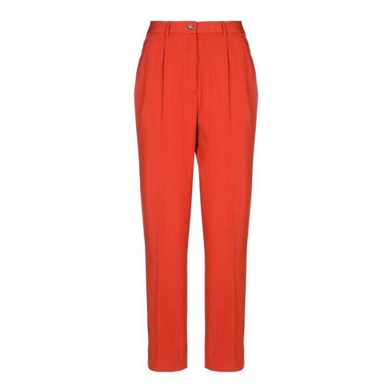 pantalon à pinces femme droit taille haute orange brique 