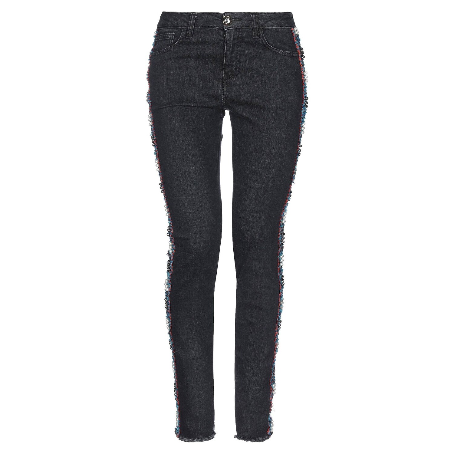 jean slim noir avec bande tweed et perles 
