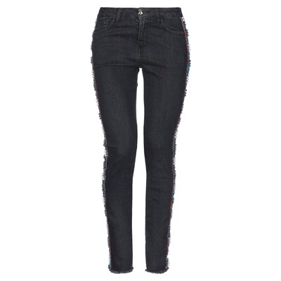 jean slim noir avec bande tweed et perles 
