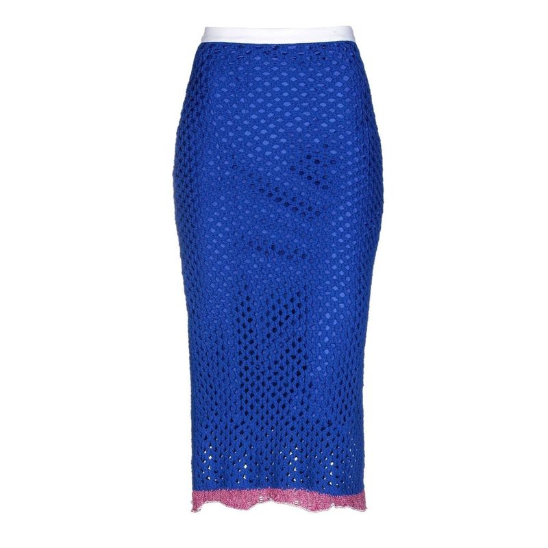 Jupe crayon bleu en maille ajourée - MM6 - Femme