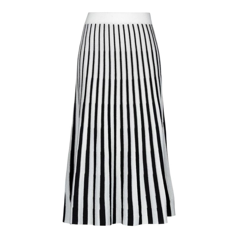 jupe midi femme rayures verticales noir blanc argent laine